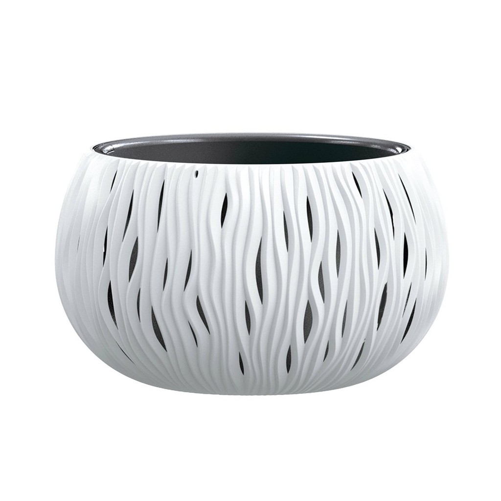 Prosperplast Sandy Bowl Vertical Wave Pot (290x190mm) (White/Mocca ...