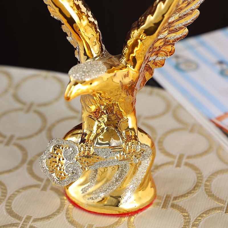 AIMI Retro Ceramic Gold-Plated Eagle Statue Modern Art Entrance Crafts Living Room TV Counter Home Decoration CNY Decoration