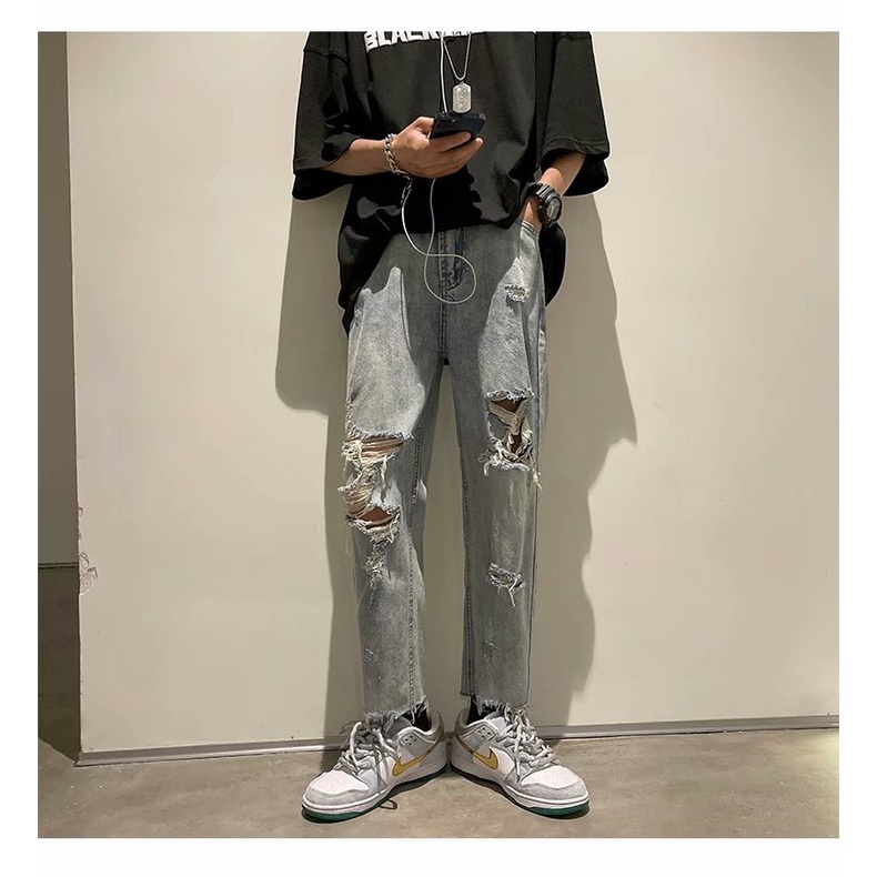 Ripped baggy pants - men's jeans | Shopee Singapore