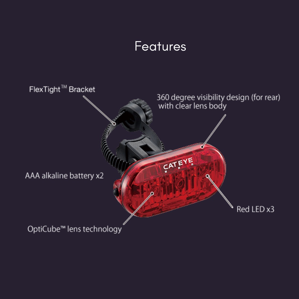 Cateye Omni 3 Bicycle Rear Light Battery-Operated (with Clothing Clip ...