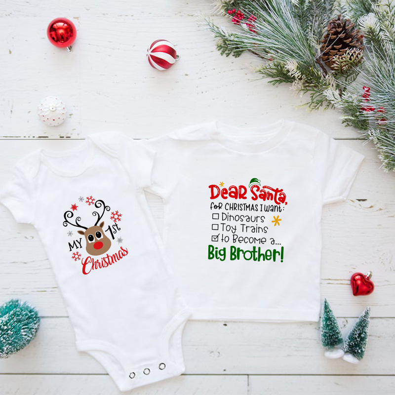 1pc Christmas Sibling Shirts First Time Christmas As Big Brother