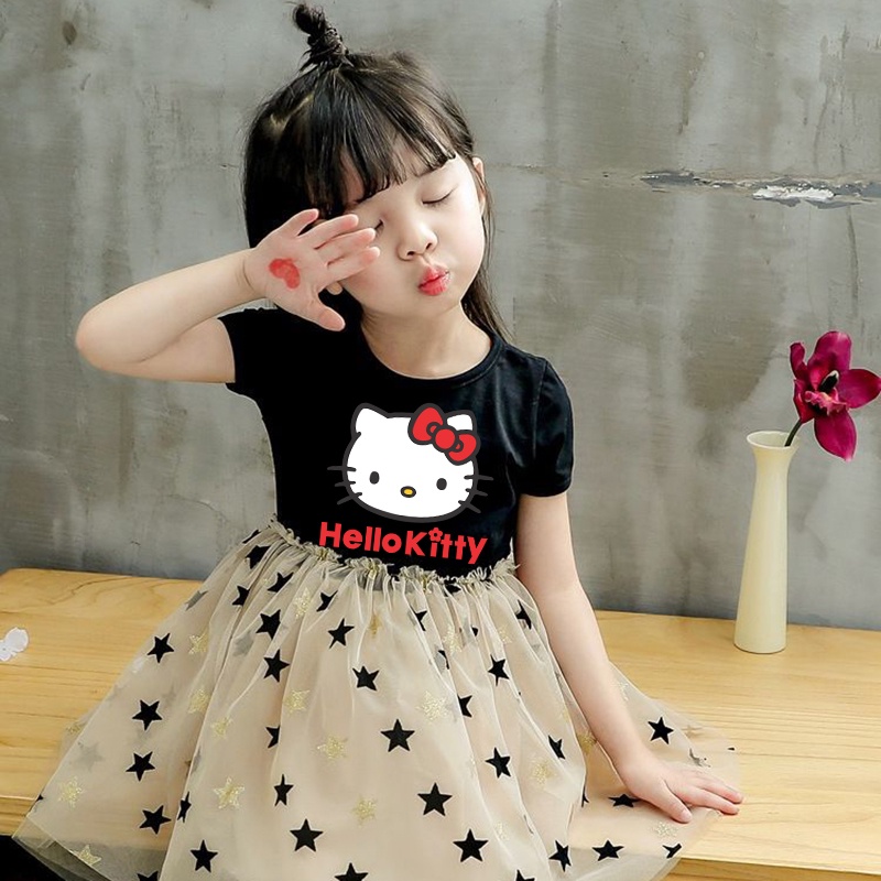 Hello Kitty Dress Baby Girl Girl Clothing Kids Baby Girl Dress Suit Korean Fashion Cartoon Pink Princess Dress Bow Star Skirt Shopee Singapore