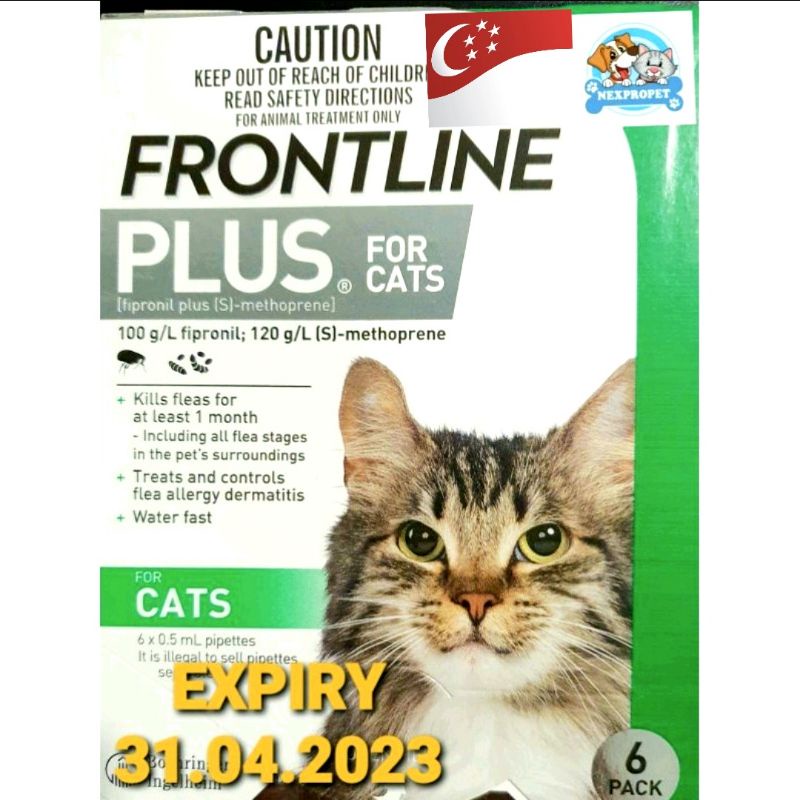 FRONTLINE PLUS SPOT ON FOR CATS( 6 PIPETTES) FLEA & TICKS TREATMENT exp ...