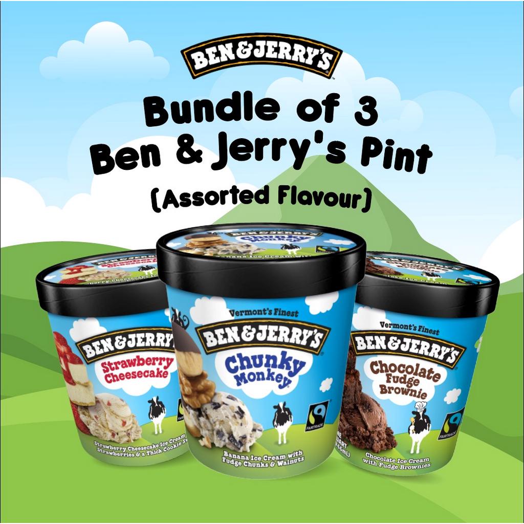 Ben & Jerry Ice Cream Pints Assorted Flavors Bundle of 3 (473ml x3