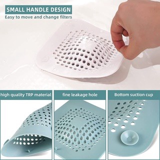 1pc Hair Drain Catcher,Square Drain Cover for Shower Silicone Sink Drain  Strainer Hair Stopper with Suction Cup,Easy to Install Suit for Bathroom, Bathtub,Kitchen (White)