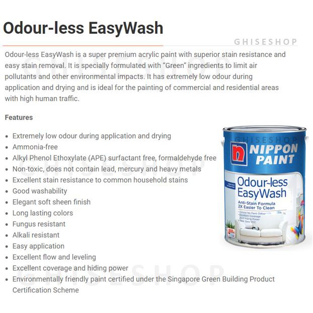 NIPPON PAINT Interior Paint 1 Liter Odourless, Vinilex, Antimould White, Vinyl Silk, Medifresh