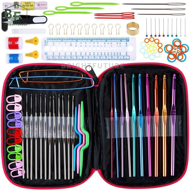 100Pcs/Set Crochet Hook Knitting Craft Case Crochet Set  Smooth Knitting Needles  22 Knitting Accessories