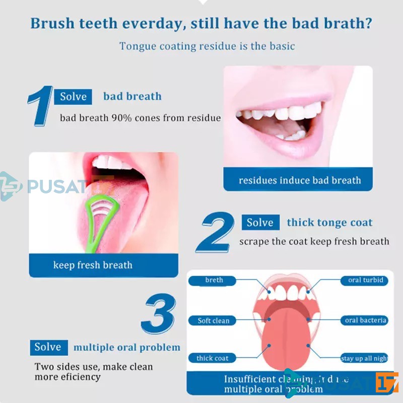 PEMBERSIH LIDAH / SIKAT LIDAH KUALITAS 2 FUNGSI / TONGUE CLEANER SCRAPER FOOD GRADE - Gambar 2