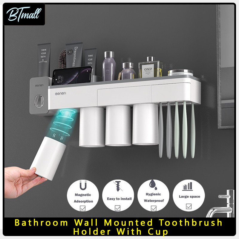 ECOCO Bathroom Wall Mounted Toothbrush Magnetic Holder | Automatic ...