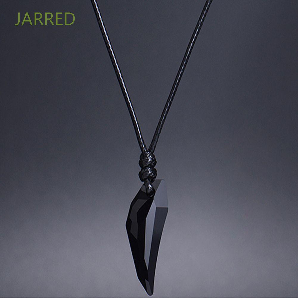 JARRED Men Black Sapphire Austrian Crystal 18K Plated Wolf Tooth Pendant Necklace High Quality Couple Accessories Adjustable Length Women Fashion Jewelry 1PCS Excellent Poliched Shiny Not Easy Tarnish