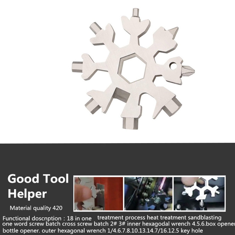 18 In 1 Snowflake Snow Wrench Tool Spanner Hex Wrench Multifunction Camping Outdoor Survive Tools Bottle Opener Screwdriver