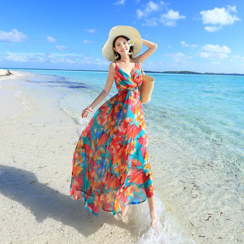 Women's Halter Sling Chiffon Beach Dress Sexy Sling Beach Wear