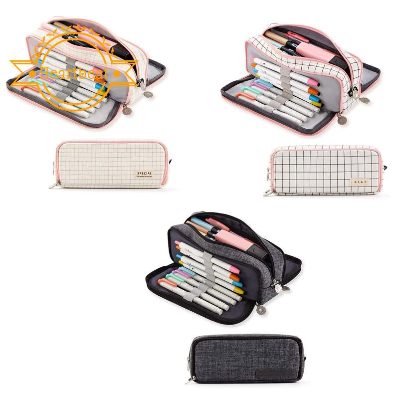 ANGOO Large Pencil Case Big Capacity 3 Compartments Canvas Pencil