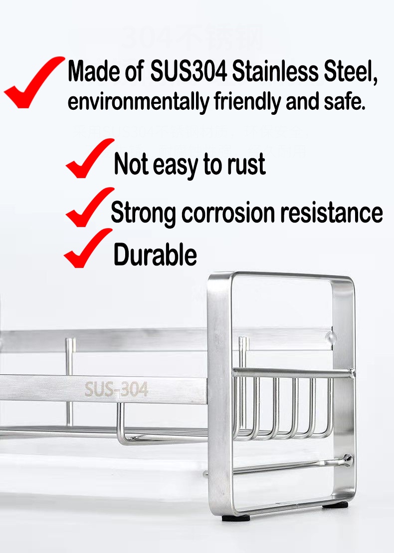 304 Stainless Steel Kitchen Rack Sink Drain Rack Brush and Sponge Sink ...