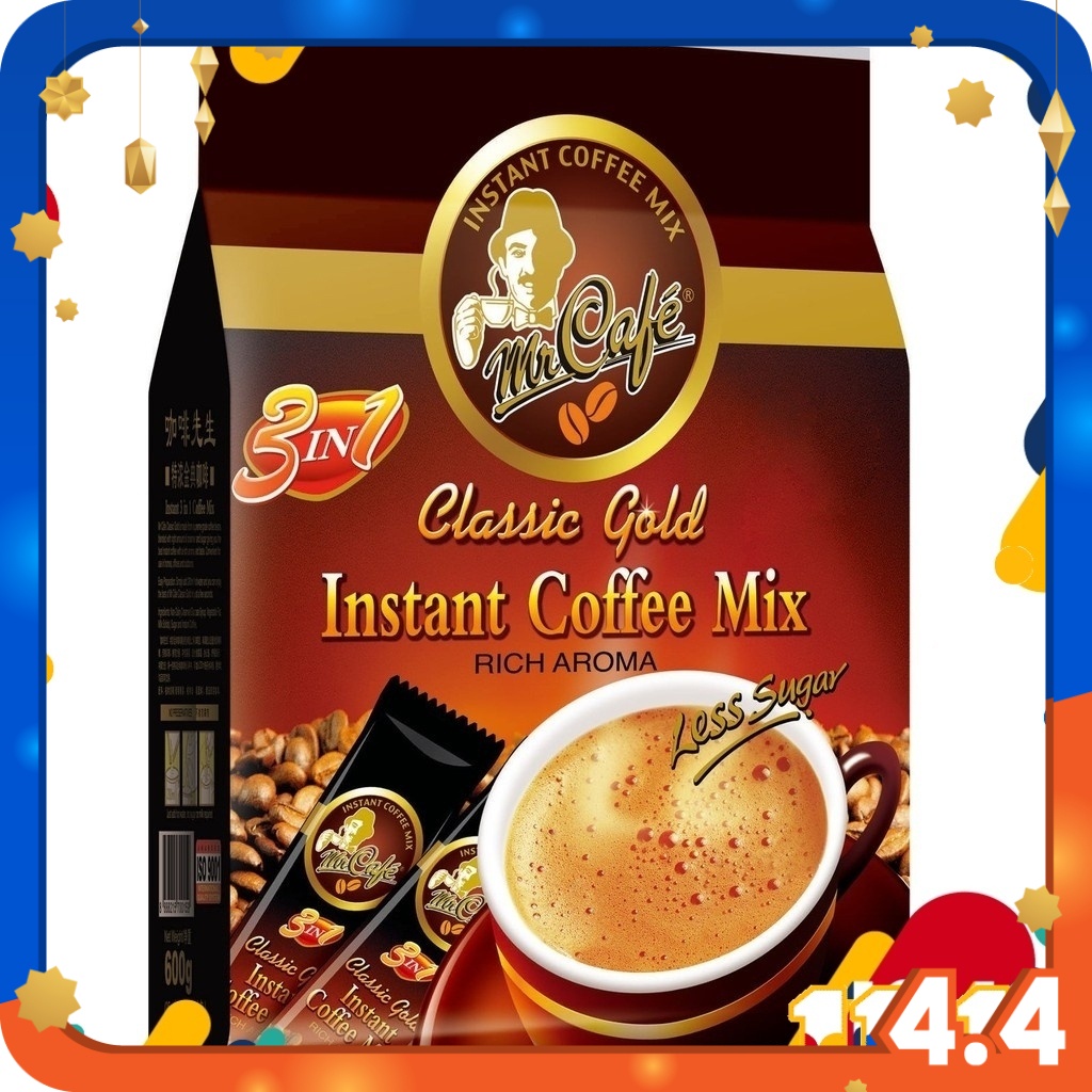 MR CAFE Classic Gold Instant Coffee Mix 3 in 1 With Less Sugar