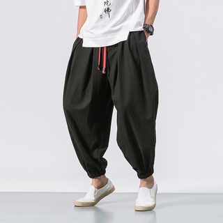 Men Three Quarter Pants Shorts Cropped Trousers Calf Length Harem