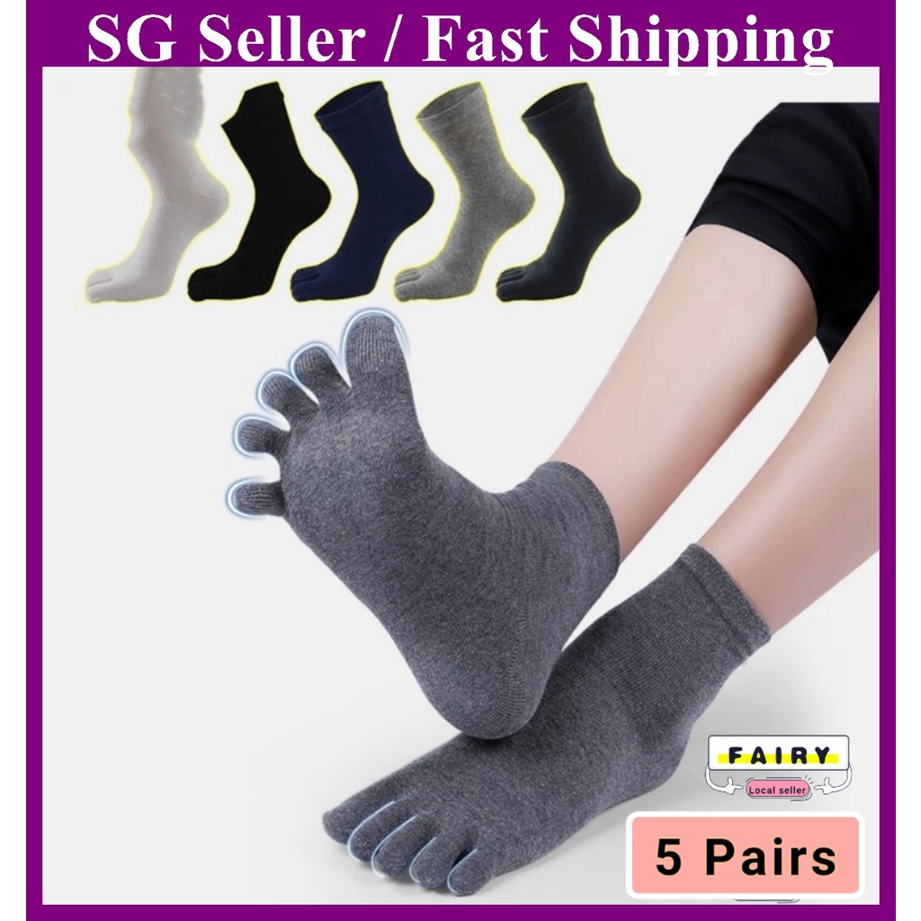 5 Pairs Toe Socks Men's Cotton Striped Long Five Fingers Socks Gym Sports  Casual 