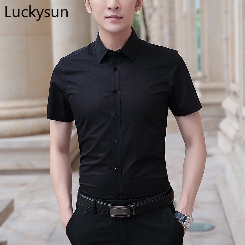 S-8XL] Black Shirt Mens Plus Size Short Sleeve Business Slim Shirts  Skin-friendly Breathable Work Casual Clothes | Shopee Singapore