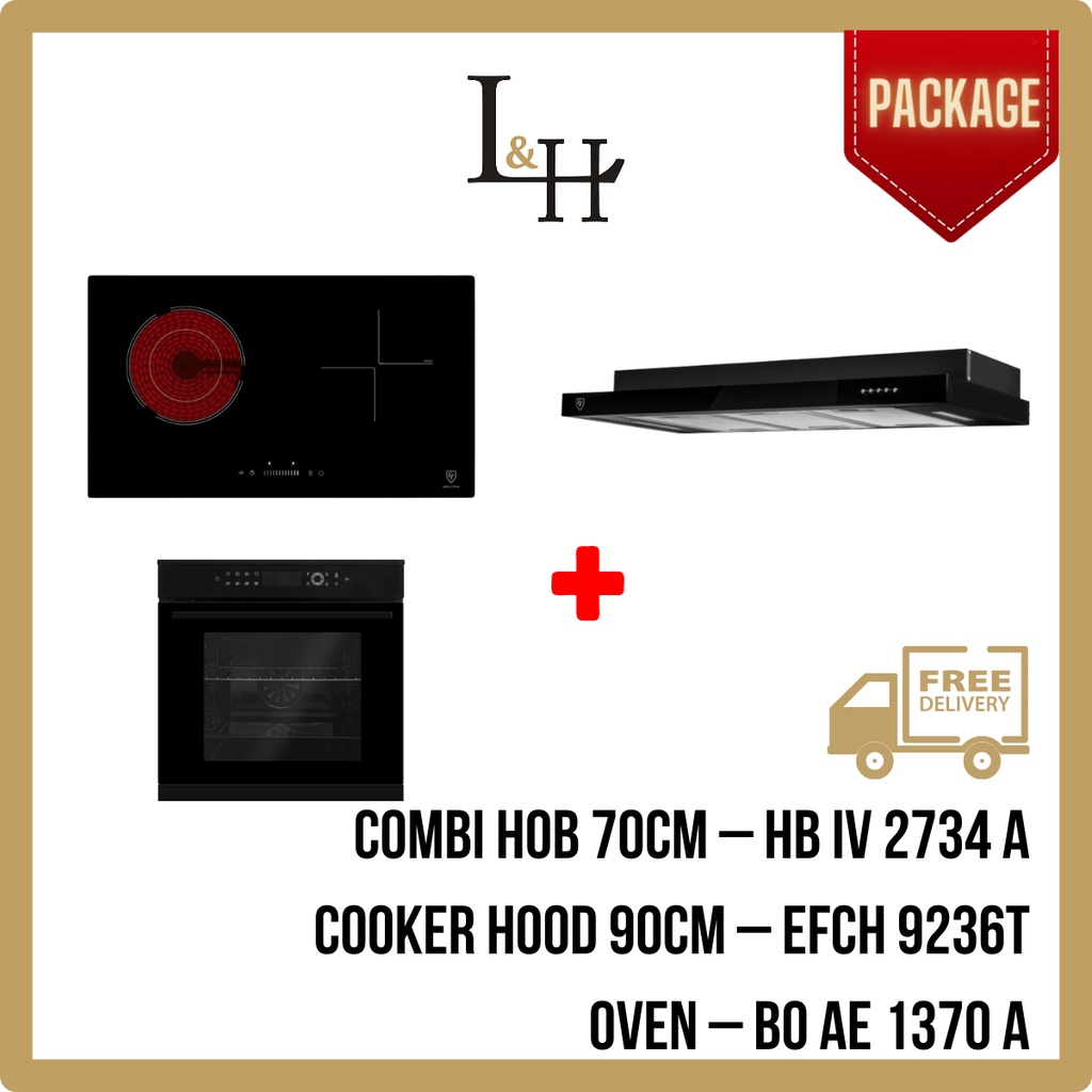 [BUNDLE] Induction Radiant Combi Hob 70cm and Semi Integrated Hood 90cm and 13 Functions Oven