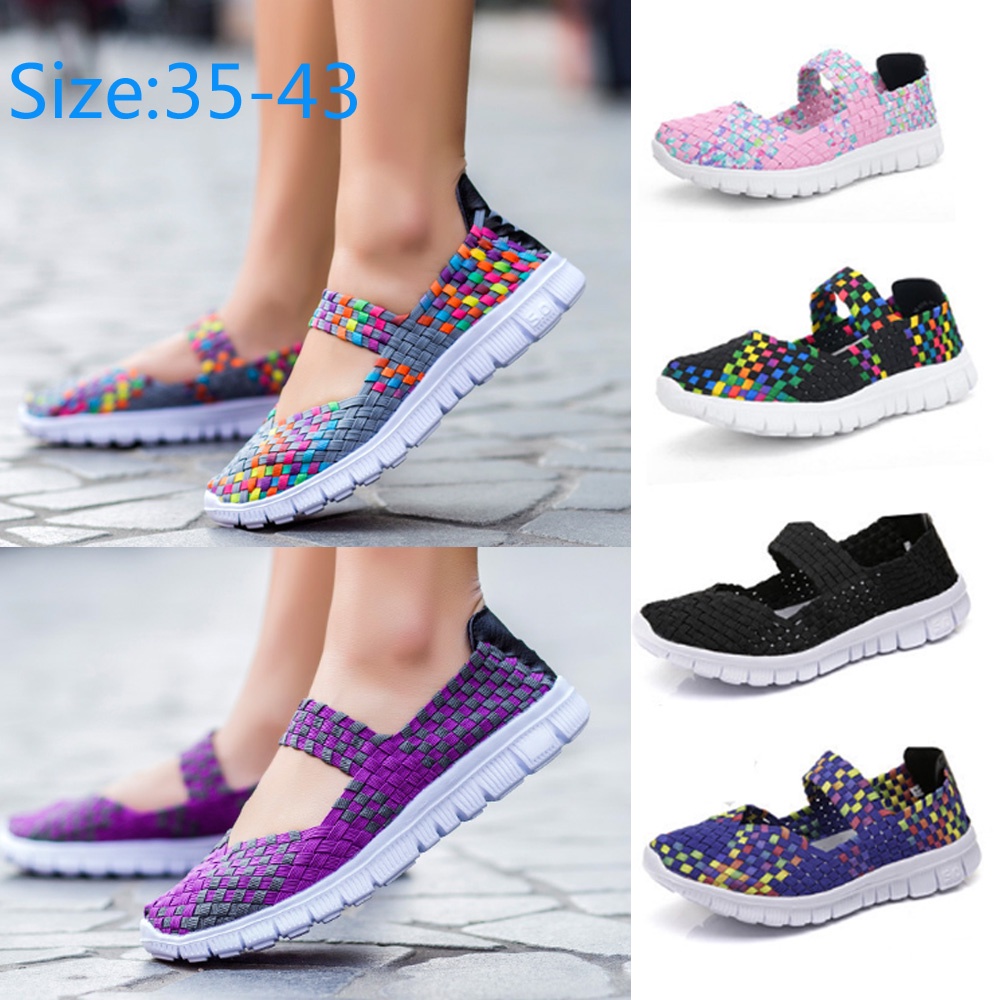 Lightweight women elastic belt hand woven shoes summer casual lady