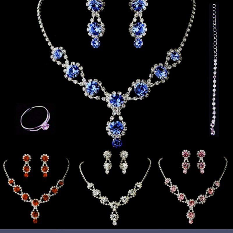 Women's Handmade Rhinestone Clear Crystal Tear Drop Earrings Elegant Necklace Bridal Wedding Jewelry Set