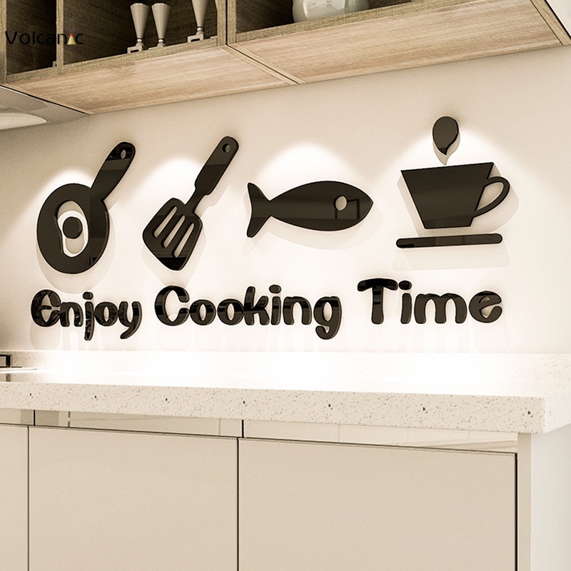 Removable Kitchen Enjoy Cooking Time Wall Sticker Acrylic Spatula Decal Home Decor Art Decorative Stickers