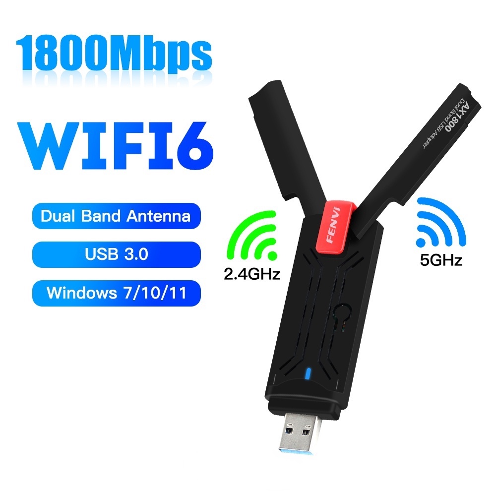 PIX-LINK USB WiFi 6 Adapter for PC, 1800Mbps Dual Band 2.4GHz/5GHz