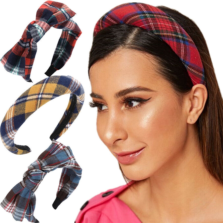 AWAYTR New Fashion Women's England Plaid Tie Headband Padded Hair Band