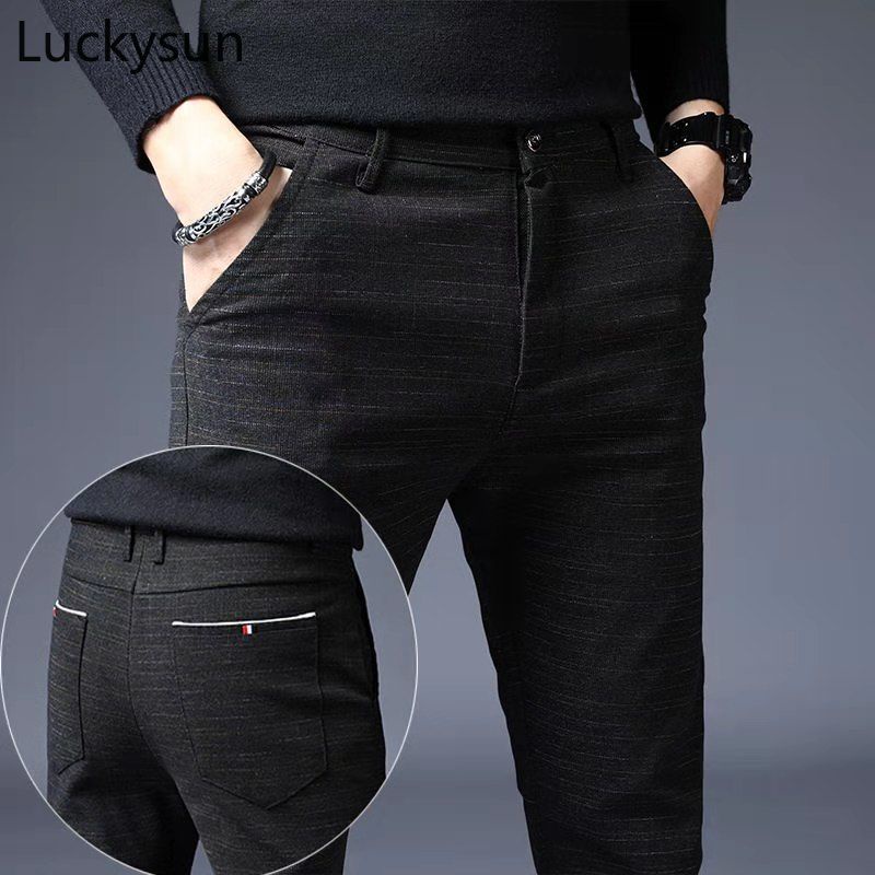 [Ready Stock] Formal Pants Men Korean Slim Fit Durable Black Checkered ...