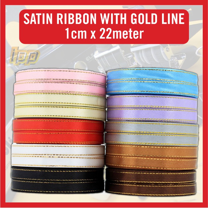1cm x 22meter SATIN RIBBON (GOLD LINE) / RIBBON HADIAH (1cm x 22meter ...