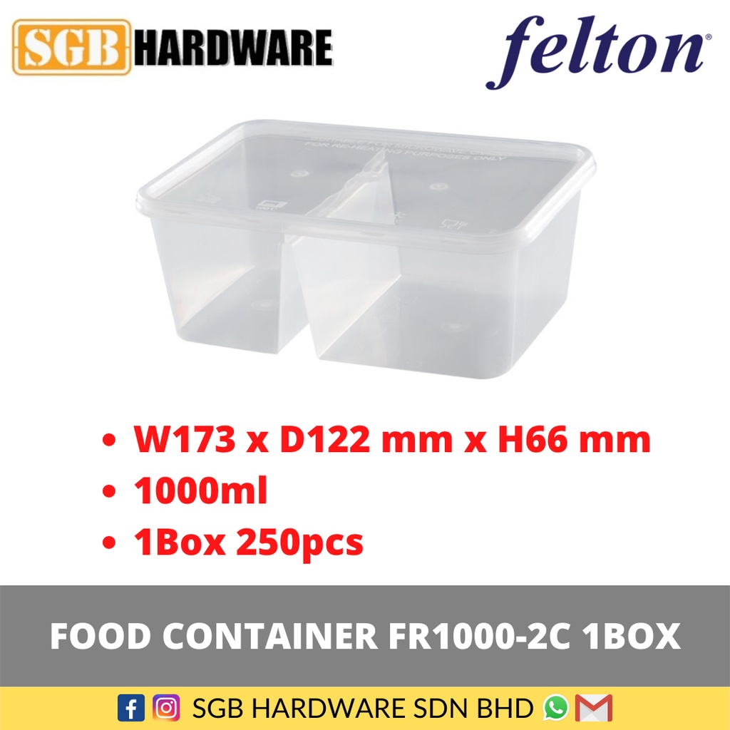 Felton Disposable Microwave Rectangular 2 Compartments Food Container ...