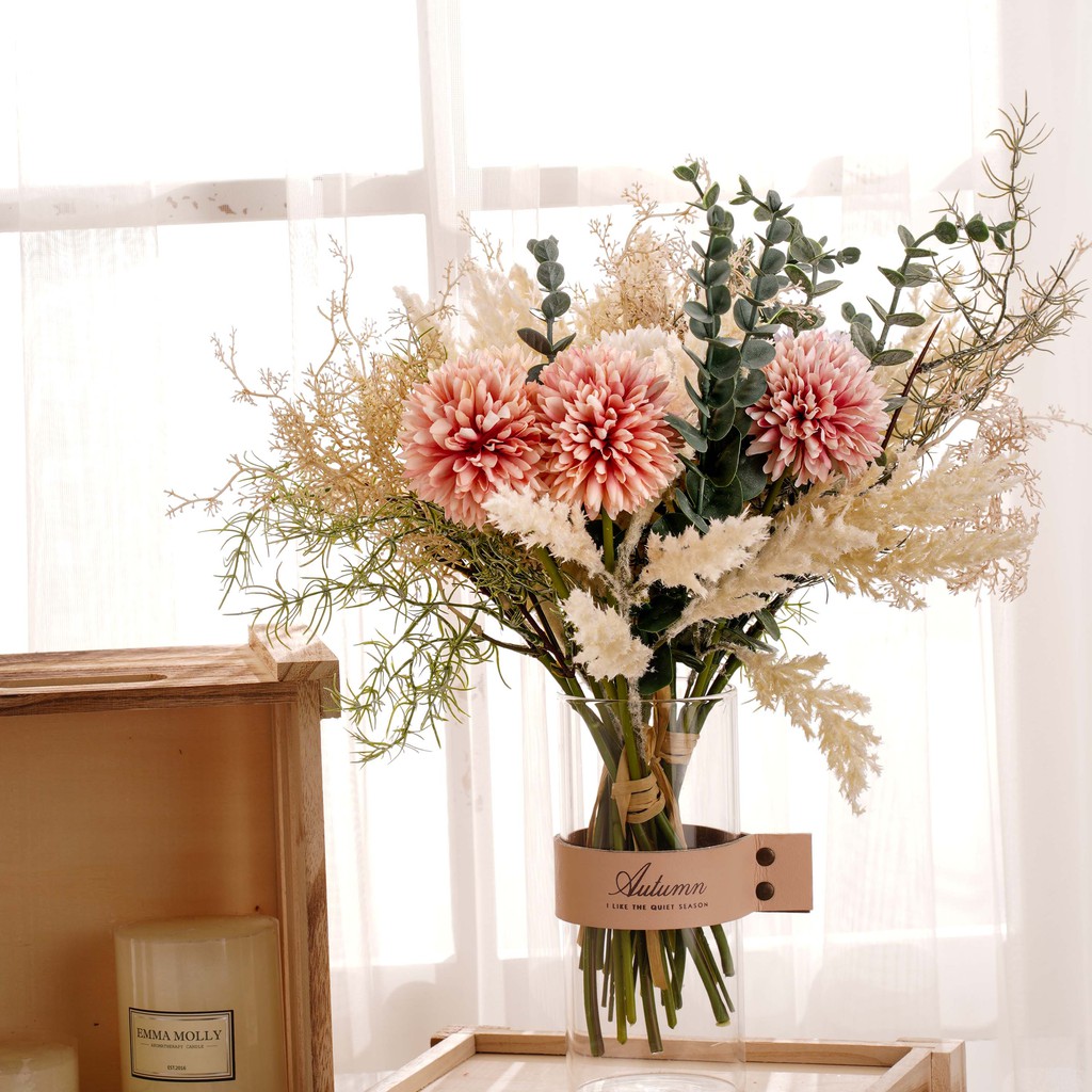 Bouquet Artificial Flowers Hydrangea Catkins Chrysanthemum Living Room Decoration Wedding Bouquet DIY Combination