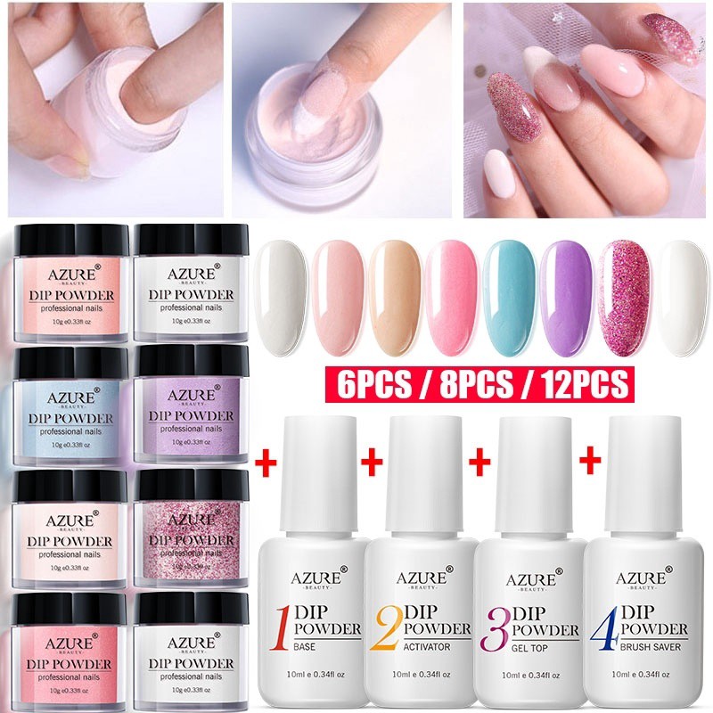 6 / 8 /12 PCS Dipping System Dip Nail Powder Liquid Base Top Coat ...