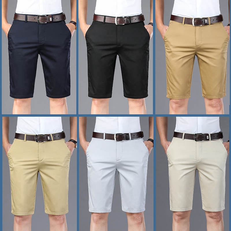 Summer Men s Casual Shorts Business Formal Short Pants Chinos Solid Navy Blue Coffee Khaki Beige Light Grey Black Shopee Singapore