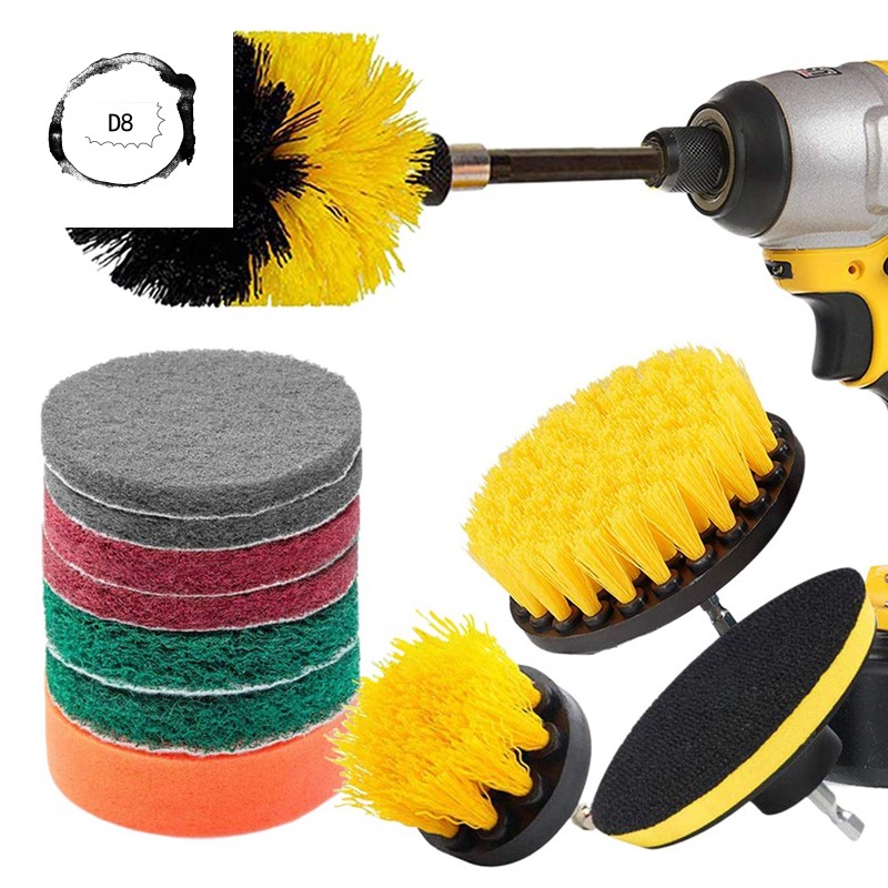 12 Piece Drill Brush Scrub Pads Power Scrubber Brush with Extended Long Attachment All Purpose-Cleaner Scrubbing Cordless Drill for Cleaning Pool Tile