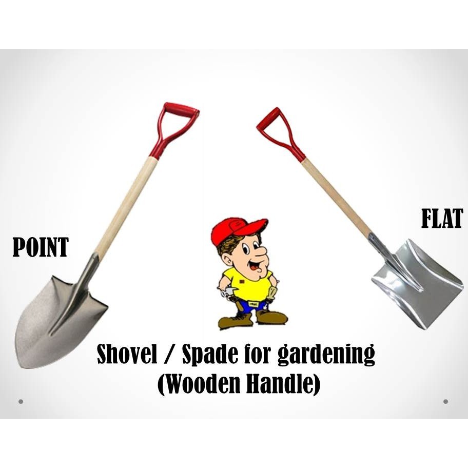 Shovel / Spade for gardening (Wooden Handle) POINT/FLAT Shopee Singapore