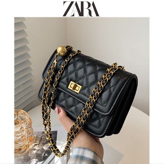 Shopee Lowest Price🔥 Zara Women's Bag New Small Fragrance Lingge Chain Bag  Sling Bag Versatile Large Capacity Shoulder Underarm Bag Handbag
