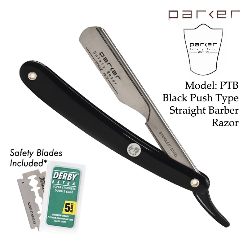 Parker PTB - Black Resin Handle Stainless Steel Straight Edge Razor ...