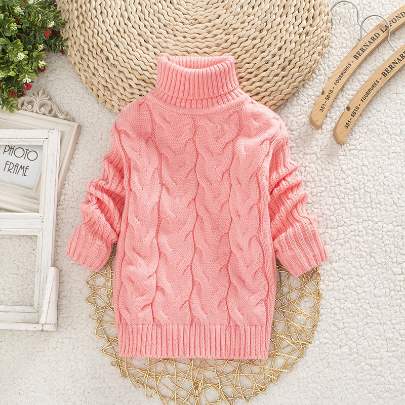 Pullover winter solid baby boy girl kid knitted turtleneck high