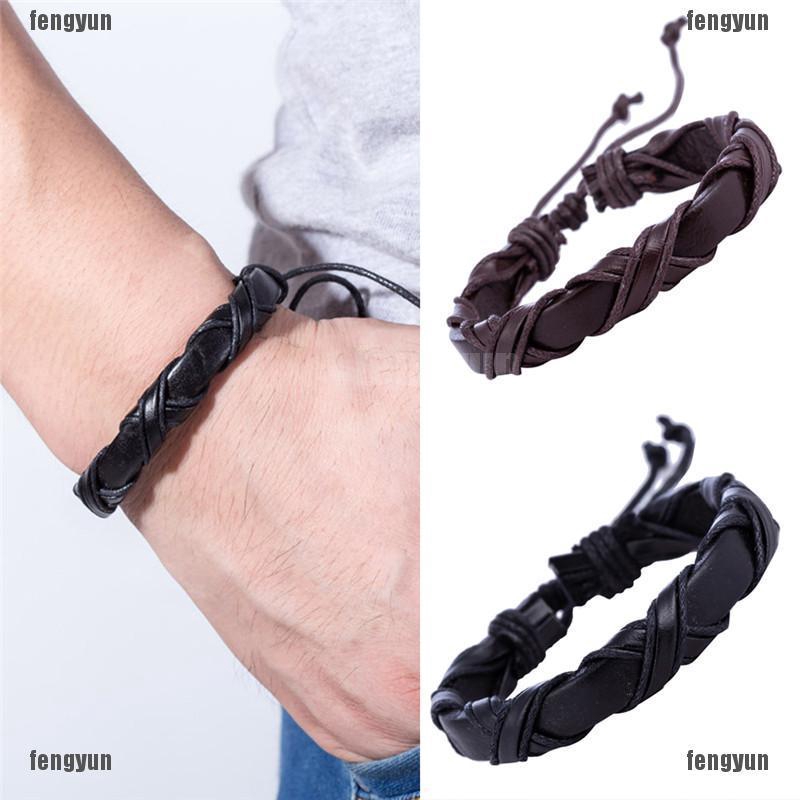 Mens leather hot sale bracelet adjustable