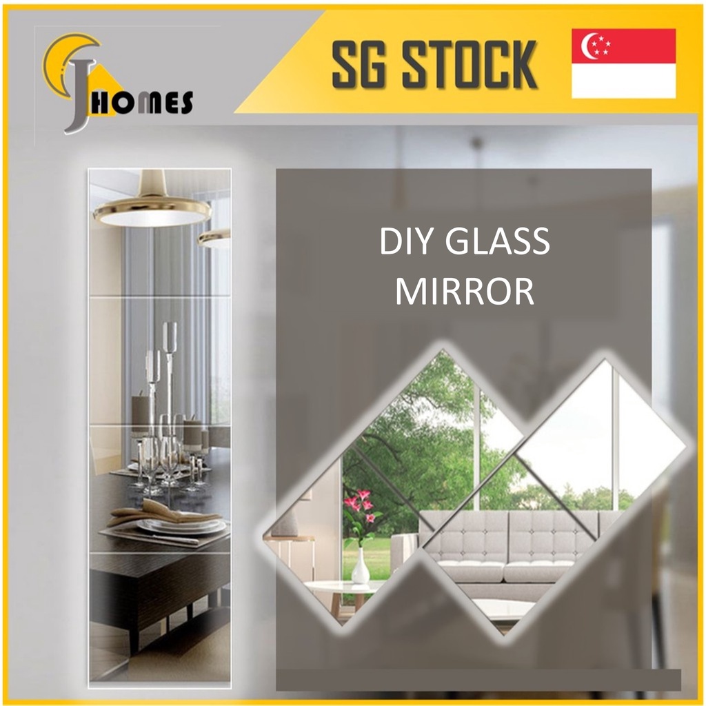 DIY Mirror Hanging Wall Sticker Pasting Full Body Length 4PCS Tiles