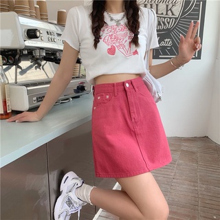 Pink denim skirt plus hot sale size