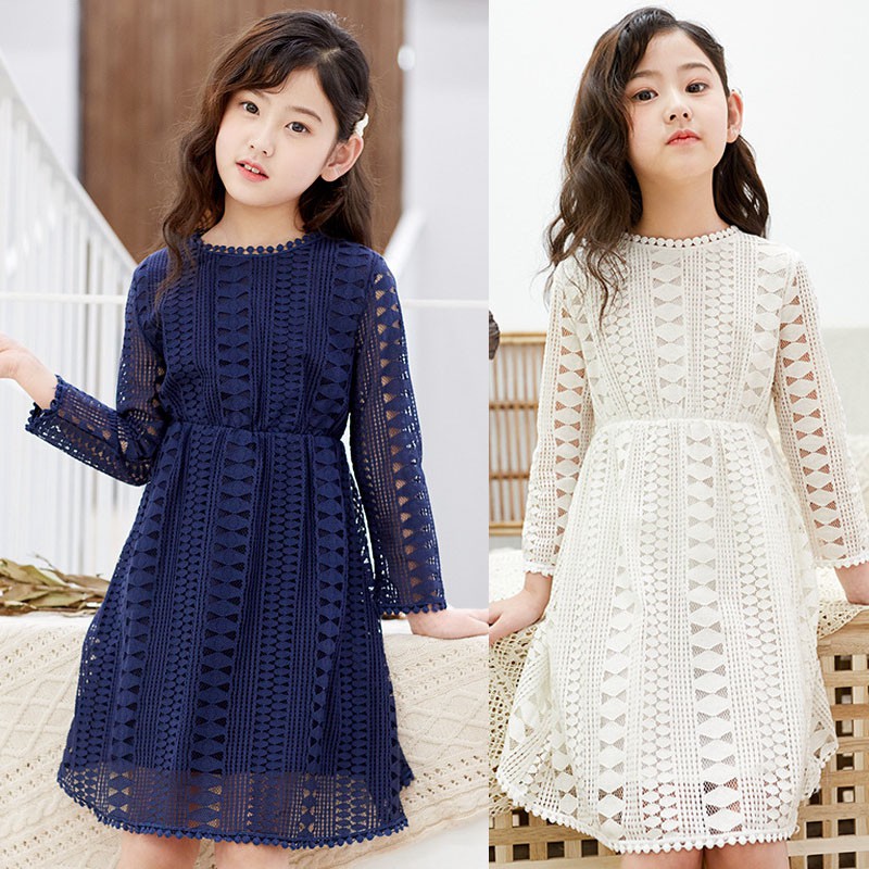 New 2023 Lace Teen Dresses Girl Clothes White Blue Pink Purple Wedding Party Dress For Kids Girl Baby Long Sleeve Dresses Children Spring Autumn