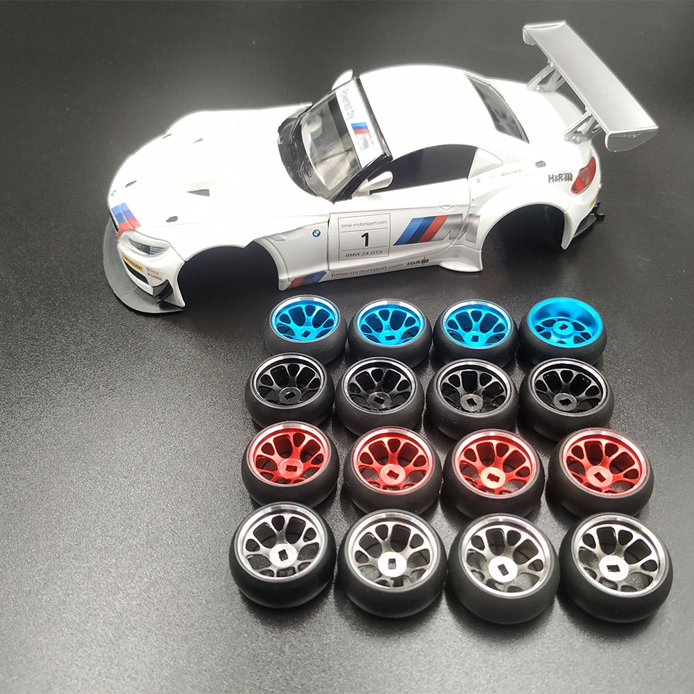 Lot De 4 Roues En Plastique Dur Pour Voitures RC 1/28 - Compatible Mini-Z, K969, P929 Et Autres Modèles