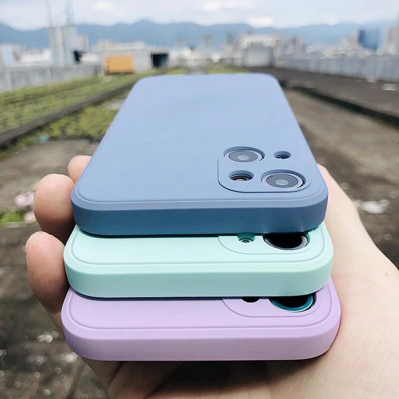 Original Square Liquid Silicone Case Compatible for iPhone 13 Pro Max Mini Soft Candy Phone Cover