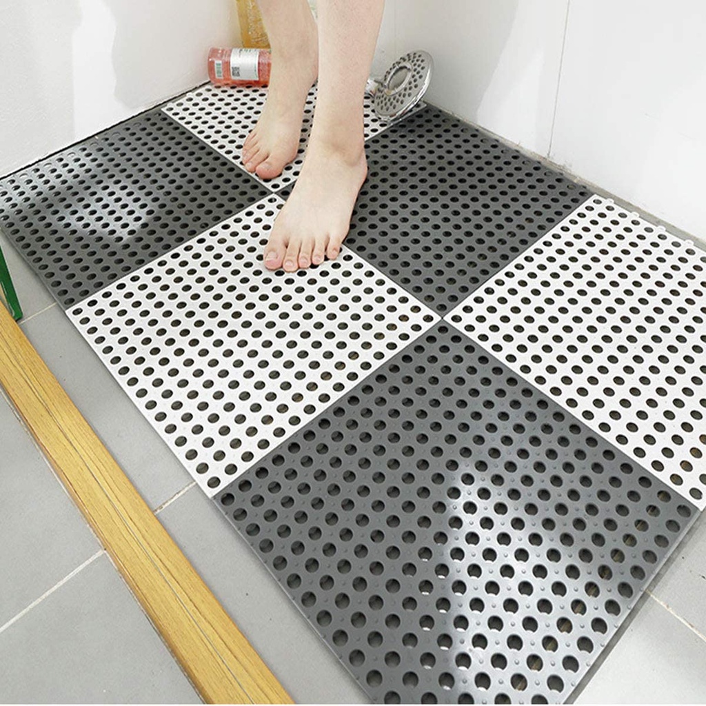 PVC Rubber Floor Tiles with Drain Holes DIY Size Bathroom Shower