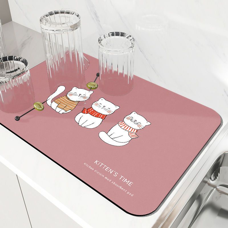 Dish Mat Kitchen Drain Countertop Absorbent Dishes Coffee Machine Dry ...