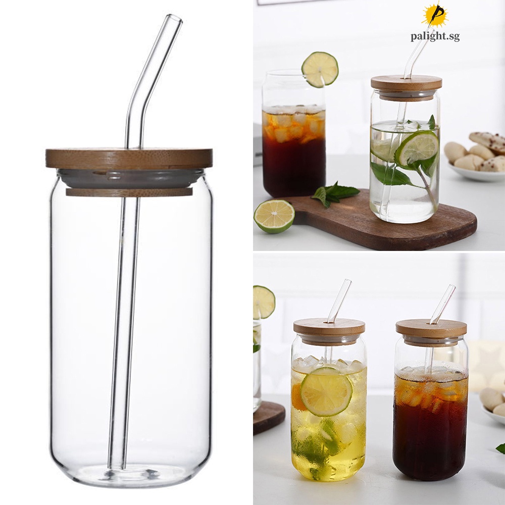 400ml/13.5oz Mason Jar Drinking Glasses With Bamboo Wood Lid And Straw And  Straw Brush Reusable Boba Cup, Iced Coffee Glasses, Travel Tumbler