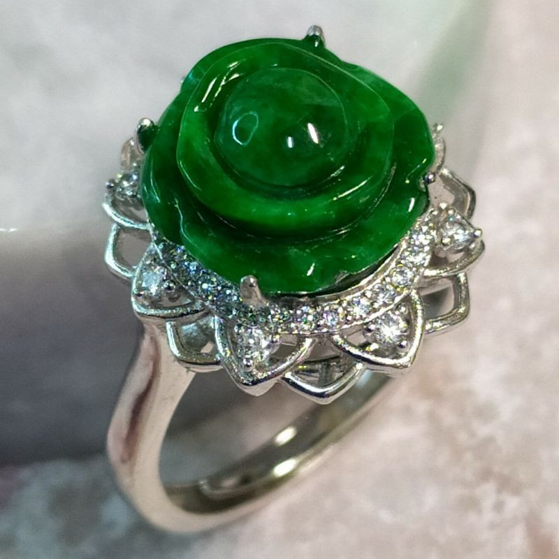 ️ Spicy Green Flower Ring Natural Burmese Jade A Goods Jade-Spicy ...