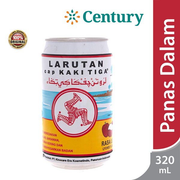 Larutan Penyegar Cap Kaki Tiga Kaleng Rasa Leci 320mL / Panas Dalam / Radang Tenggorokan / Sariawan